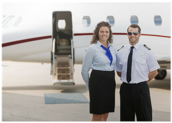 Airhostess And Pilot Standing Against Private Jet Poster - Privé Stuwardess (400x400), Png Download