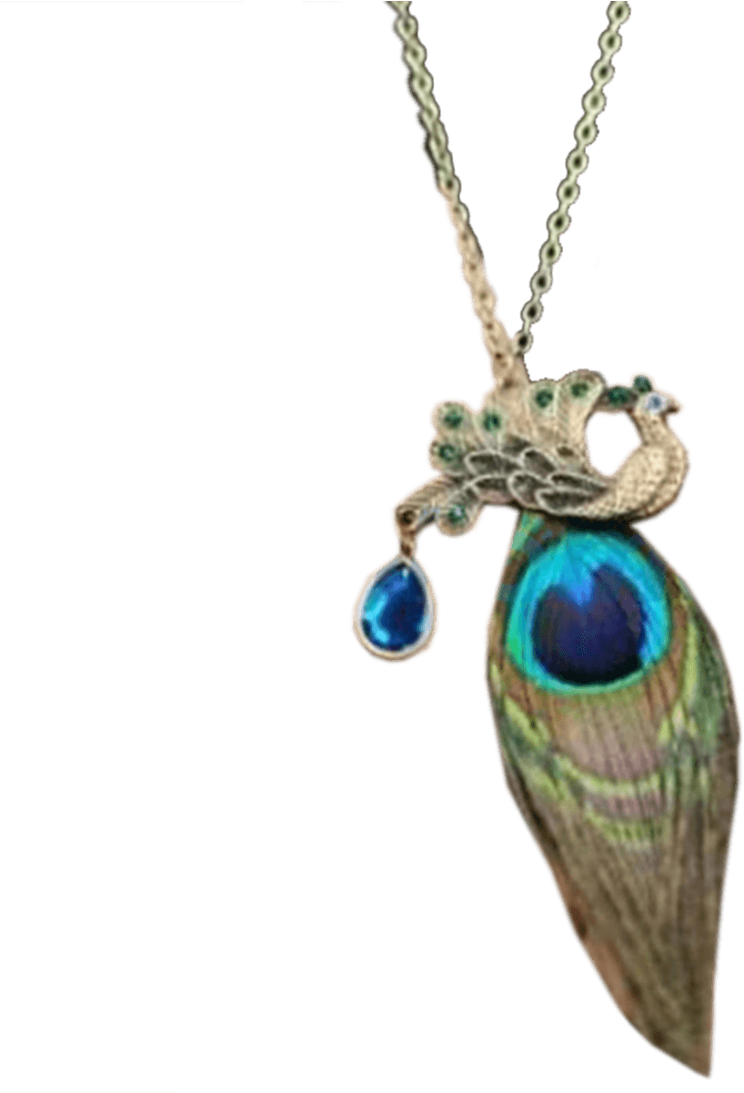 Vintage Peacock Feather Necklace - Retro Peacock Feather Pendant Brass Tone Necklace Drop (1200x1200), Png Download