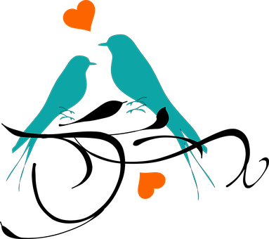 Birds Perched Swallows Hearts Love Romance - Silhueta Passaro Png (383x340), Png Download