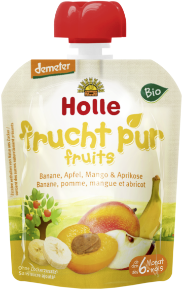 Holle Organic Pure Fruit Pouches - Holle Fruit Pure Banana, Apple, Mango & Apricot, (600x600), Png Download