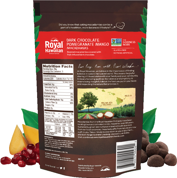 Dark Chocolate Covered Pomegranate Mango Macadamia - Kona Coffee Banana Macadamia Crunch (900x900), Png Download