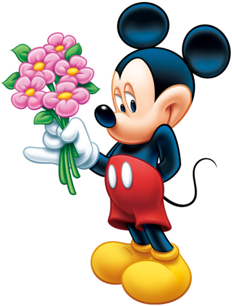 Image Of Mickey Mouse With Flowers - Mickey Mouse With Flowers (600x671), Png Download