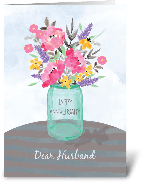 Husband Anniversary Jar Vase With Flower Greeting Card - Vase (700x792), Png Download