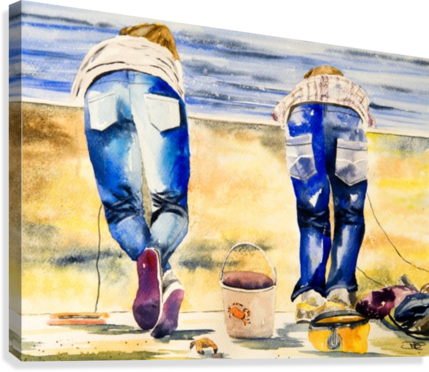 The Crab Catchers Canvas Print - Art (429x372), Png Download