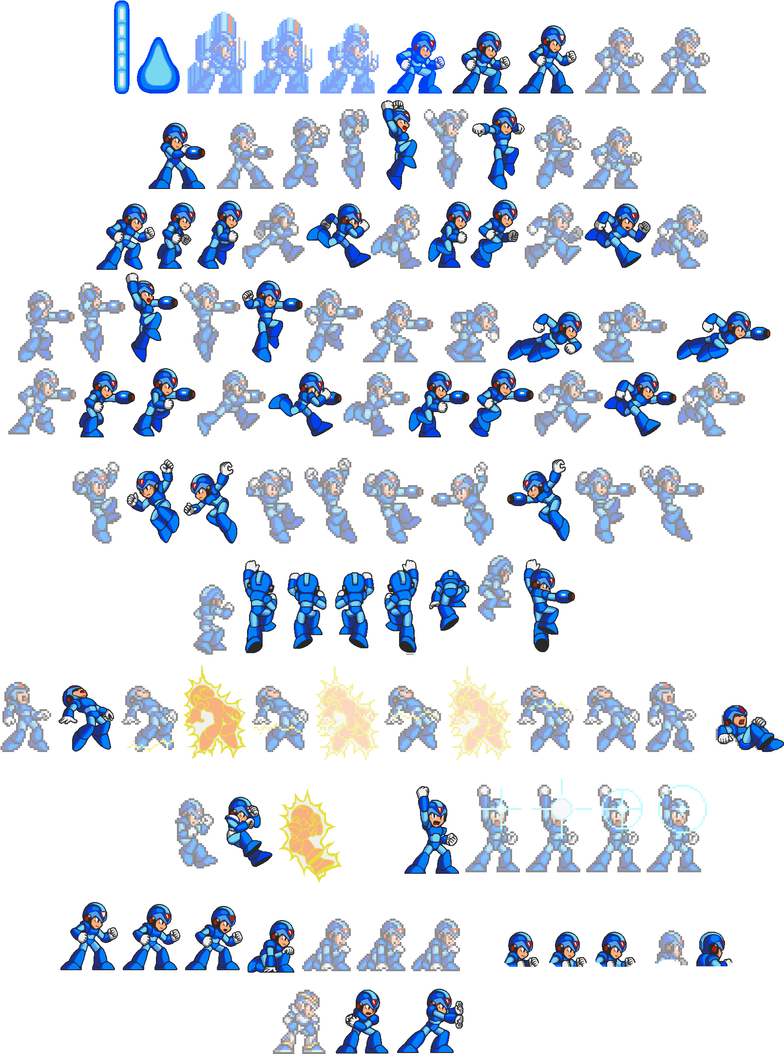 Megaman X Movement Sprite List - Megaman X Sprites Hd (1704x2196), Png Download