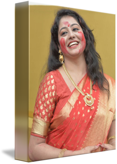 A Sexy Bengali Woman Smiling In Red Saree By Shyamal - Girl (464x650), Png Download