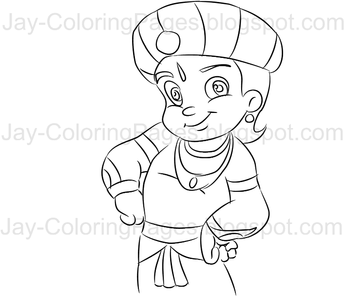 Chota Bheem Coloring Page Line Art By Jay - Chhota Cartoon Drawing Bheem (800x609), Png Download