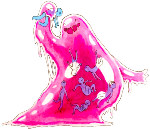 A Big Happy Slime Tries 2 Make Friends - Fish (500x437), Png Download