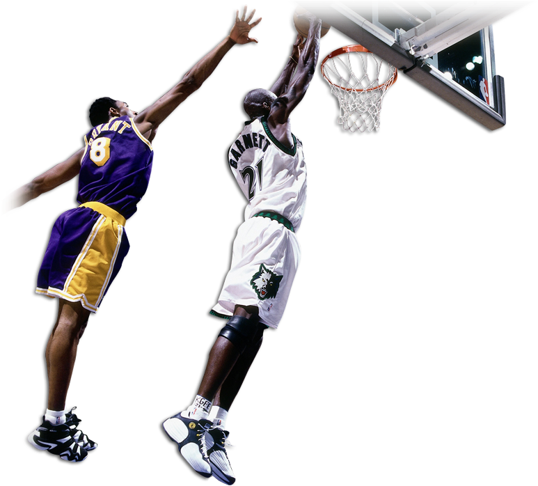 Kevin Garnett Fights For A Dunk Over Defender Kobe - Slam Dunk (1000x698), Png Download