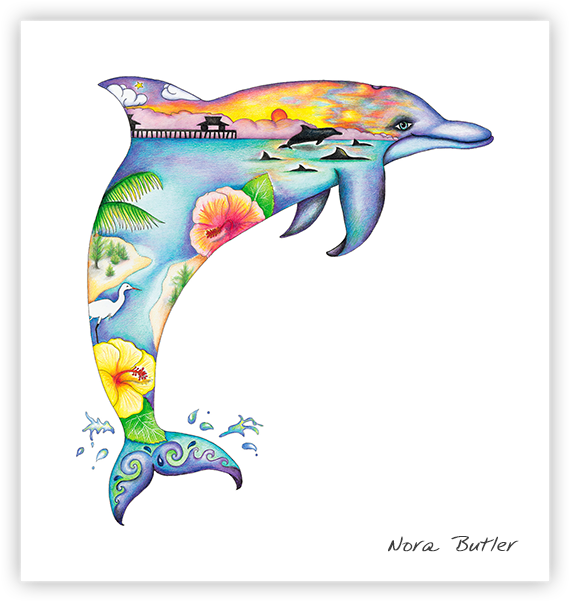 Dolphin Dream Ii By Nora Butler - Coastal Daydream Dolphin Shell Paper Guest Towels 30 (600x600), Png Download