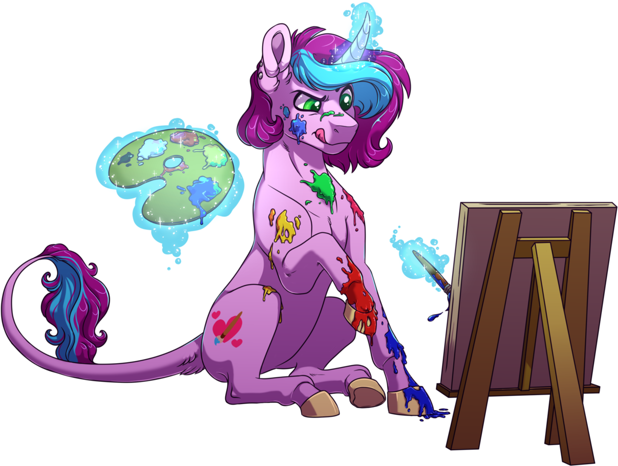 Lopoddity, Classical Unicorn, Commission, Curved Horn, - Unicorn With Paint Brush (1280x945), Png Download