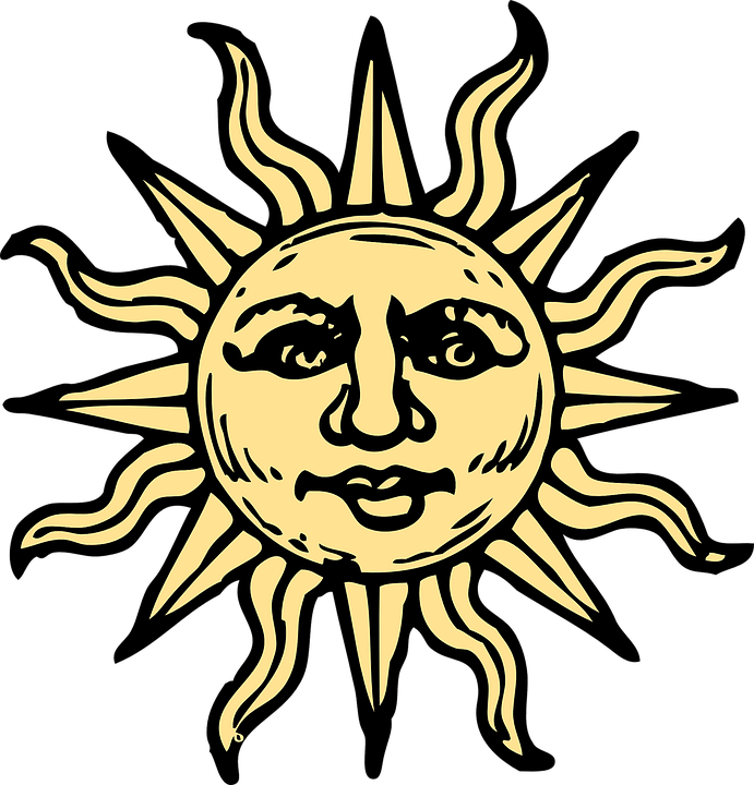 Sun Woodcut Clip Art At Clker - Sun With A Face (570x593), Png Download