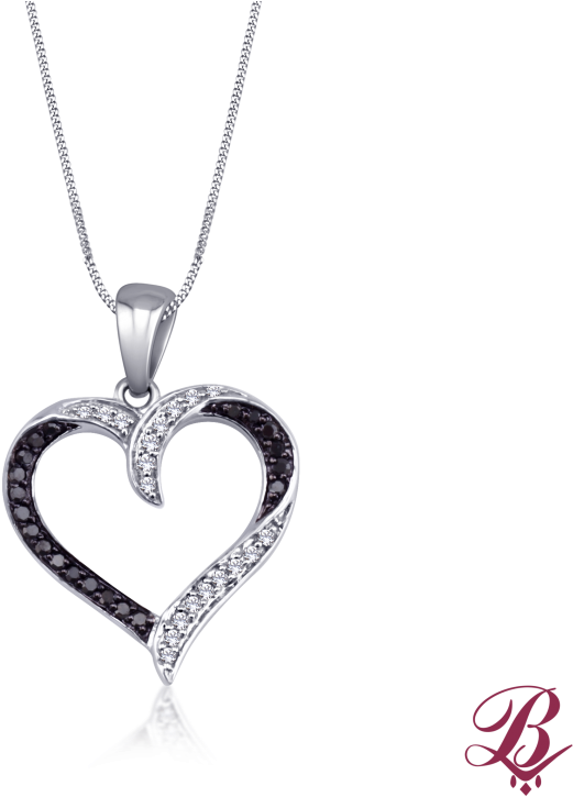Black And White Diamond Heart Pendant - Locket (740x740), Png Download