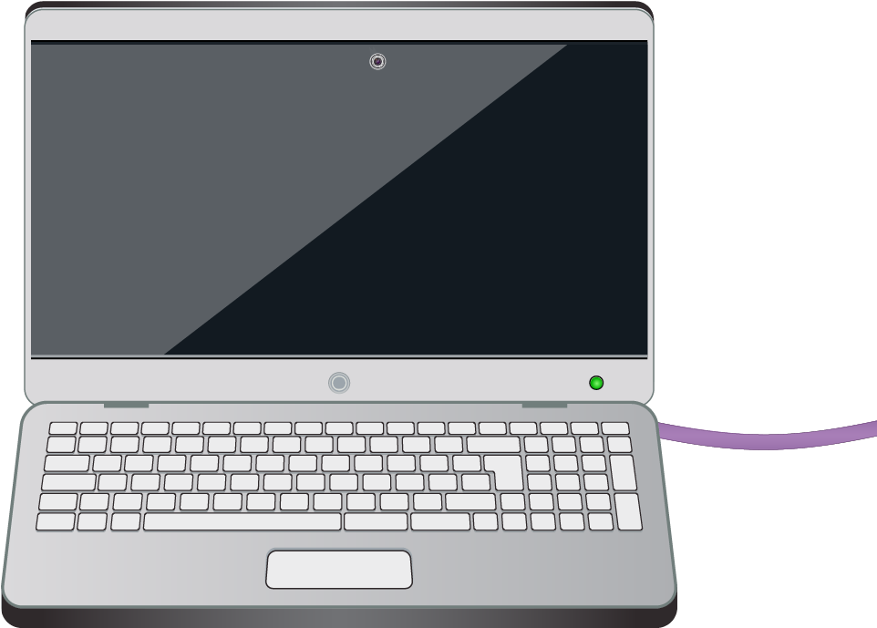 A Laptop Computer With The Power Cable Highlighted - Parts Of A Laptop Computer (1100x800), Png Download