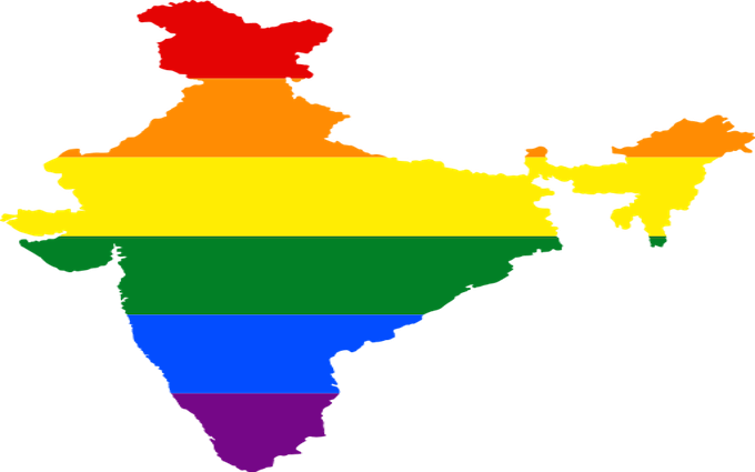 Lgbt Flag Superimposed On Map Of India - Lgbt India Map (680x425), Png Download