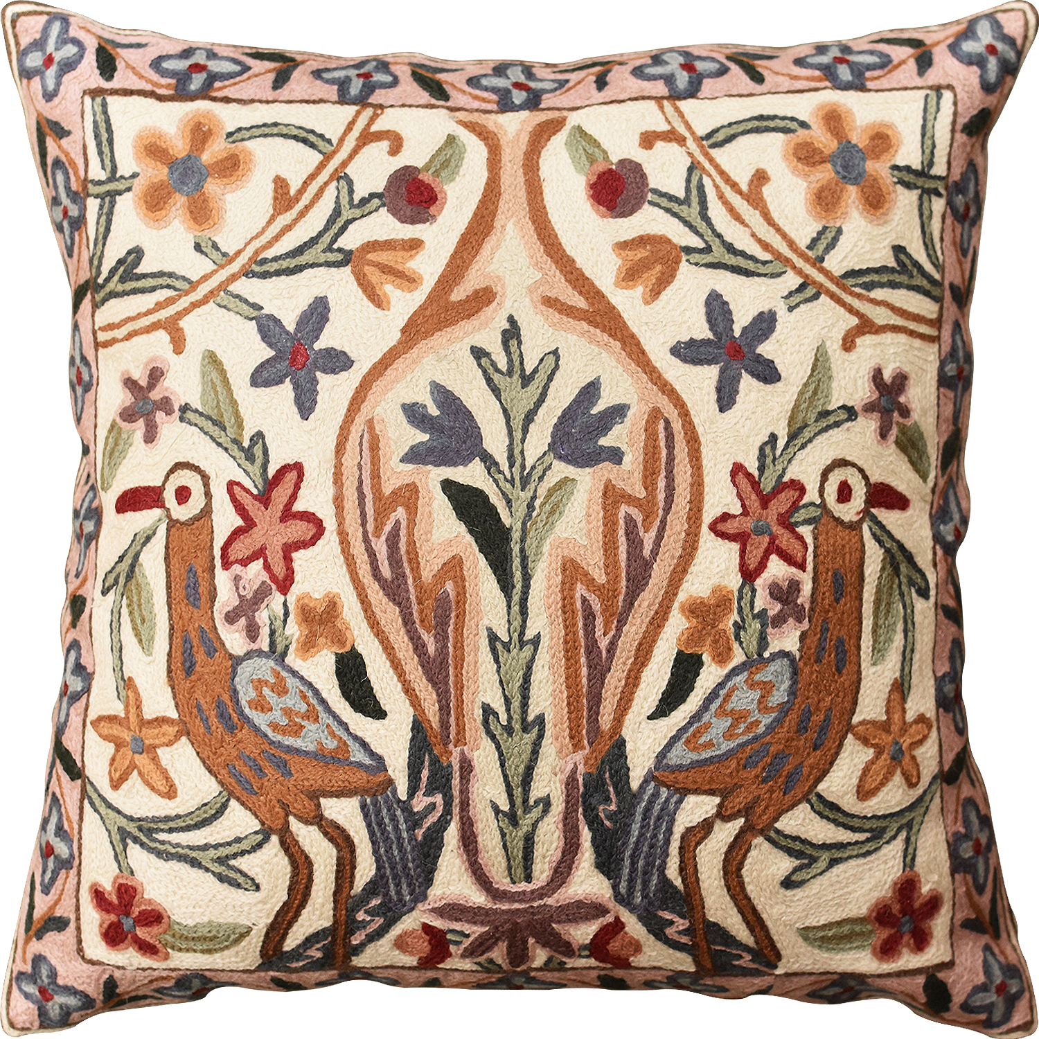 Floral Vase Tree Of Life Two Crane Decorative Pillow - Pillow (1500x1500), Png Download