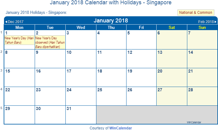 Win Calendar January 2018 Printable Calendar 2018 Printable - Calendar August 2018 Singapore (720x435), Png Download
