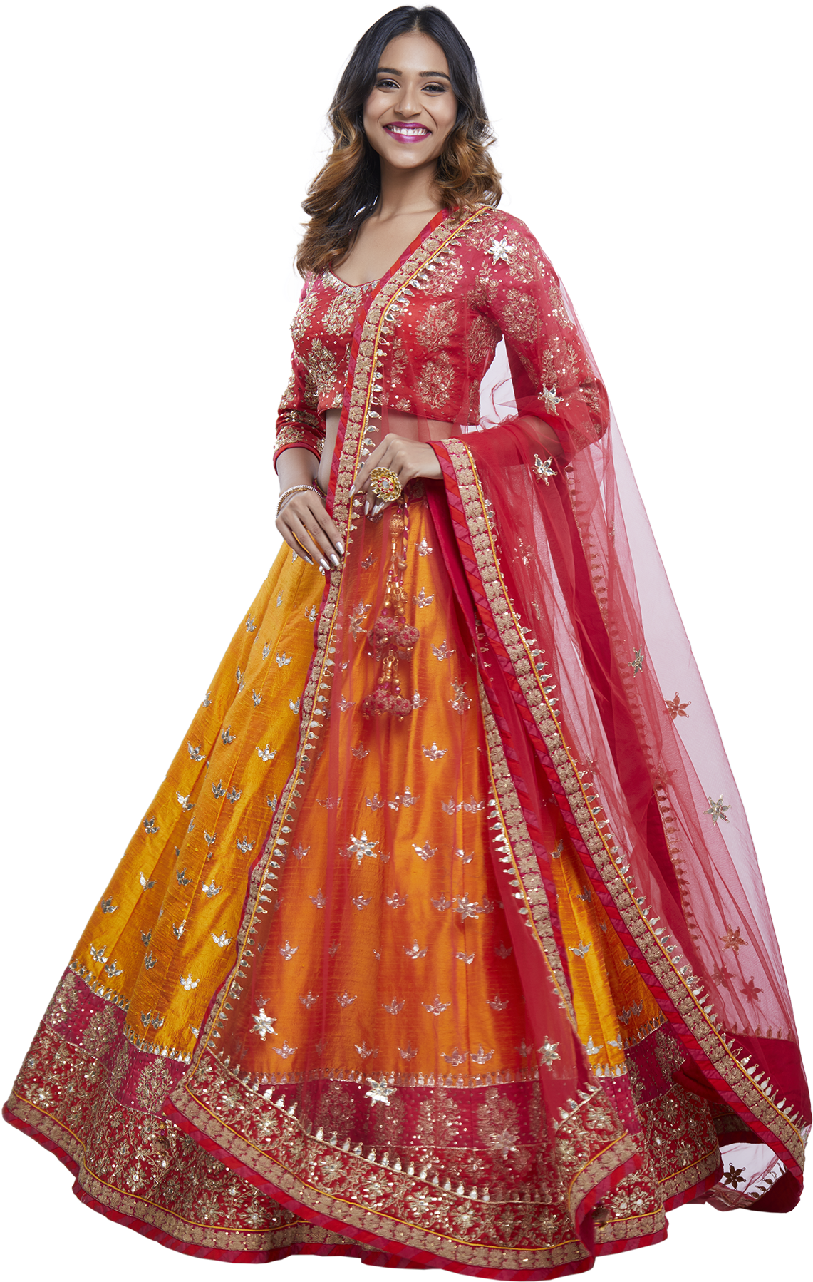 Pink And Saffron Lehenga Set By Vasansi - Photo Shoot (1200x1800), Png Download