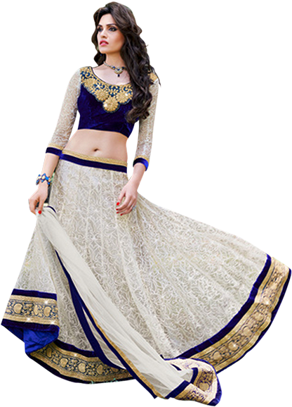 Lehenga White And Blue (600x600), Png Download