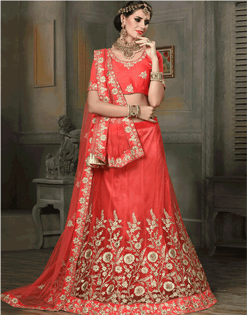 Zoom - Coral Lehenga (662x650), Png Download