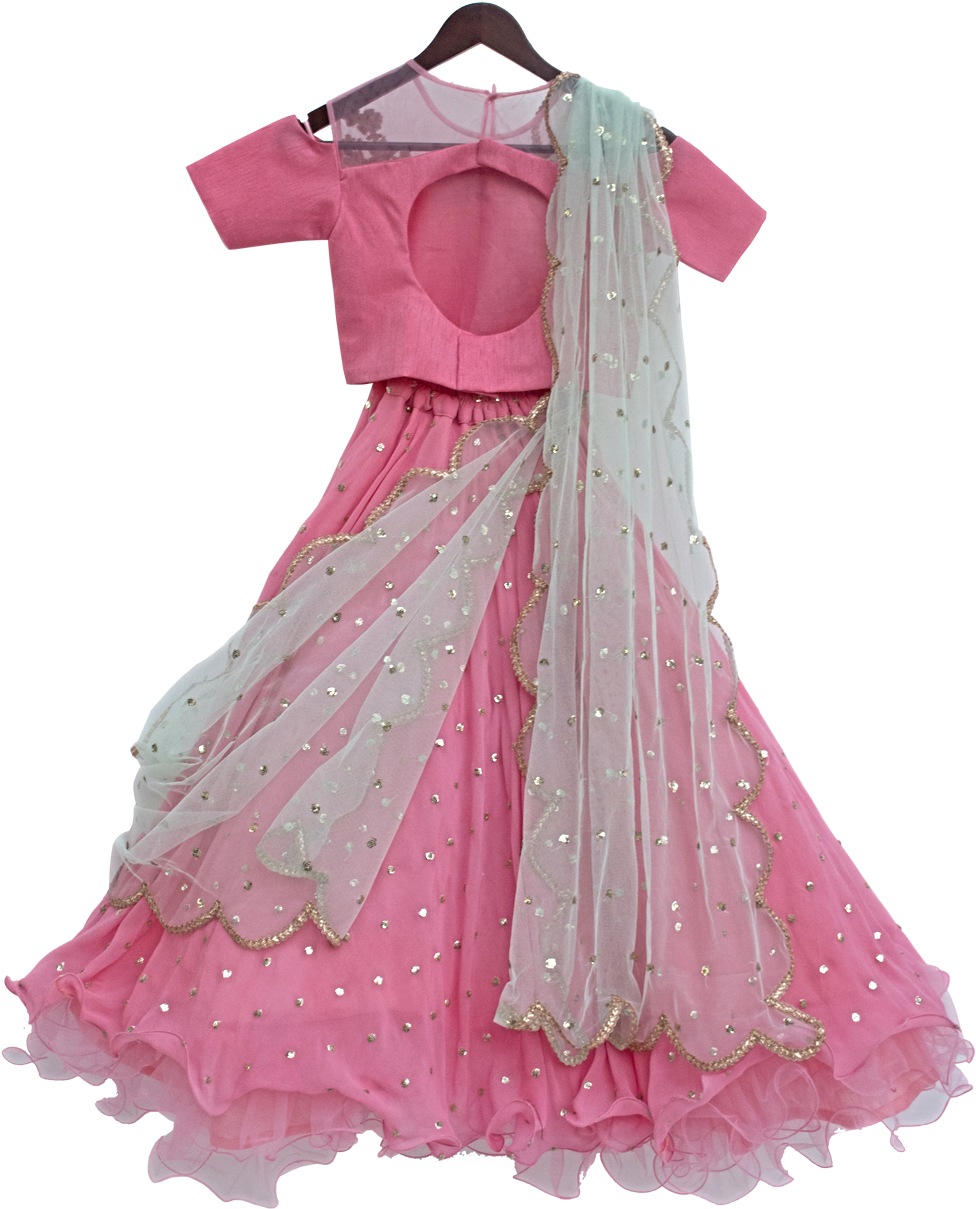 Designer Dress Pink Silk Choli With Sequence Booti - Gown (1008x1512), Png Download