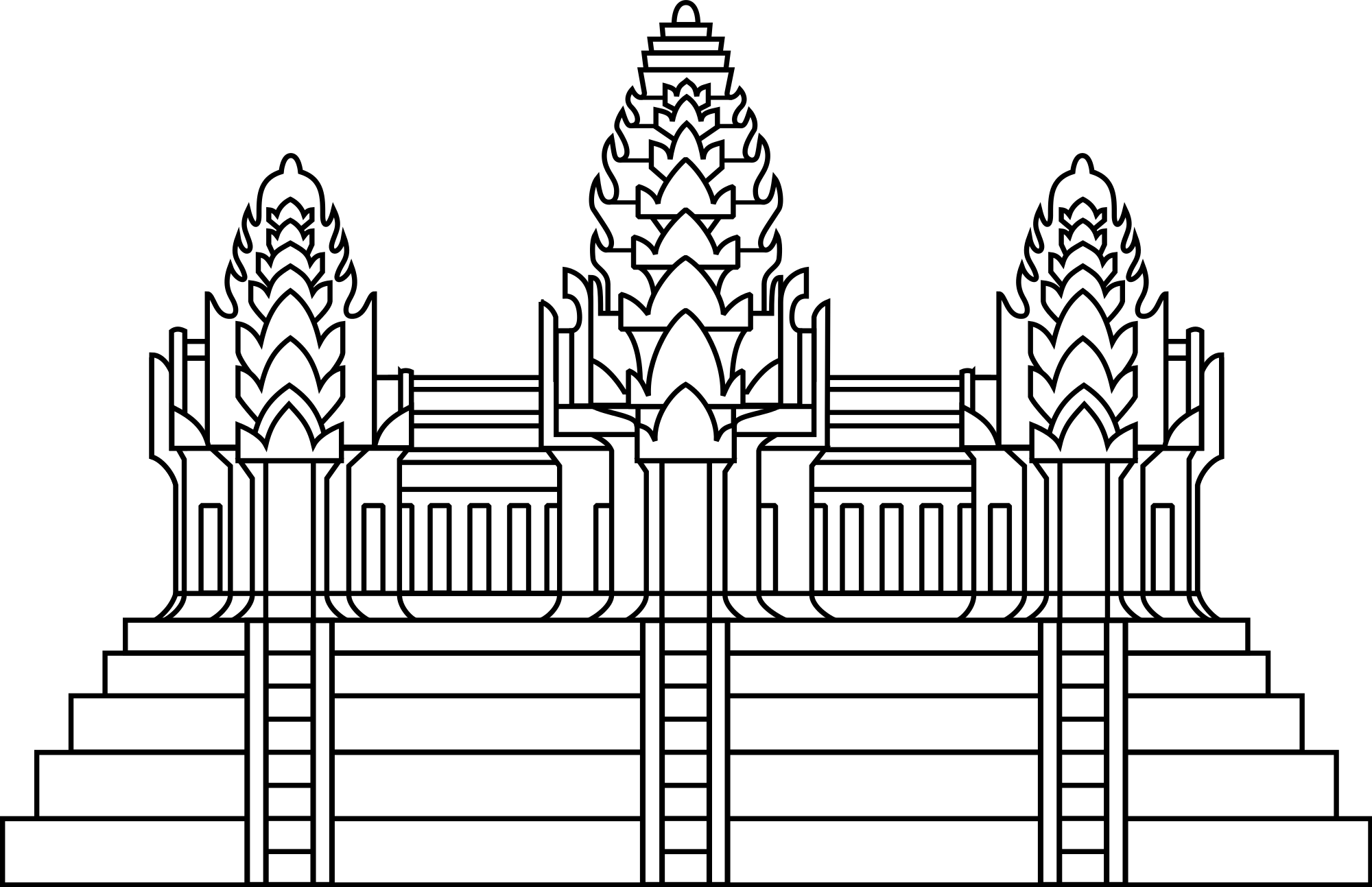 Angkor Wat In Flag Of Cambodia - Angkor Wat Line Drawing (2000x1293), Png Download