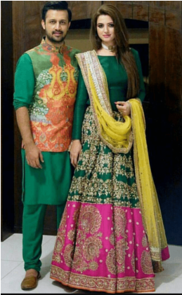 Celebrity Couple Style Bridal Wear Lehenga Choli & - Atif Aslam And Her Wife (420x420), Png Download