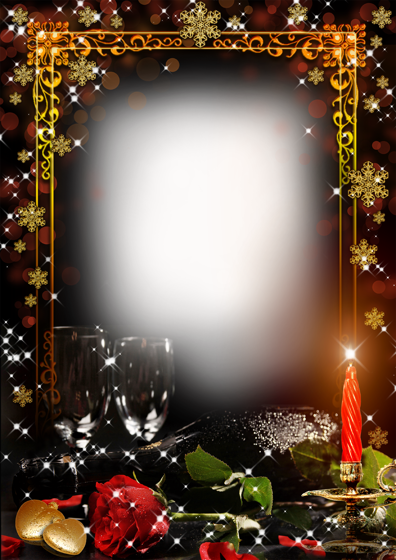 Christmas Frame Romantic Winter Eveni, Christmas Frame - Romantic Photo Frames Png (1600x2263), Png Download