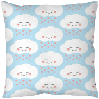 Children Print With Clouds And Hearts Rain On Lilac - Cushion (400x400), Png Download