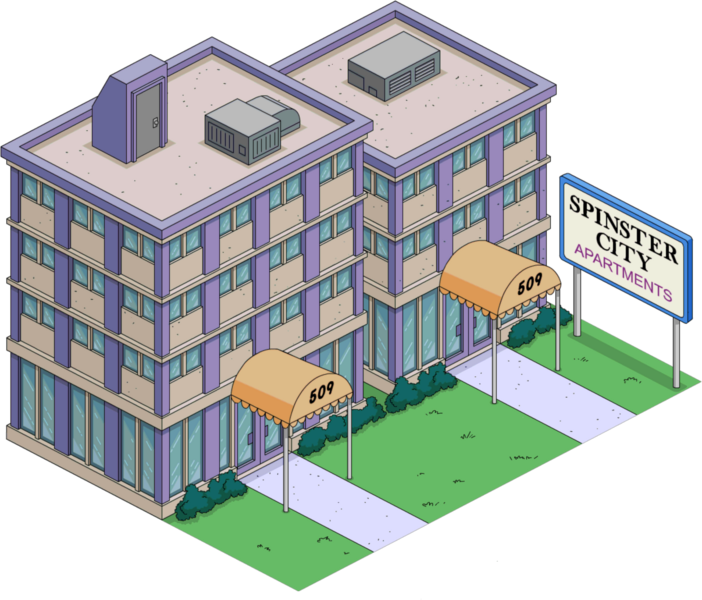 Spinster City Apartments Tapped Out - Simpsons Spinster City Apartments (702x600), Png Download