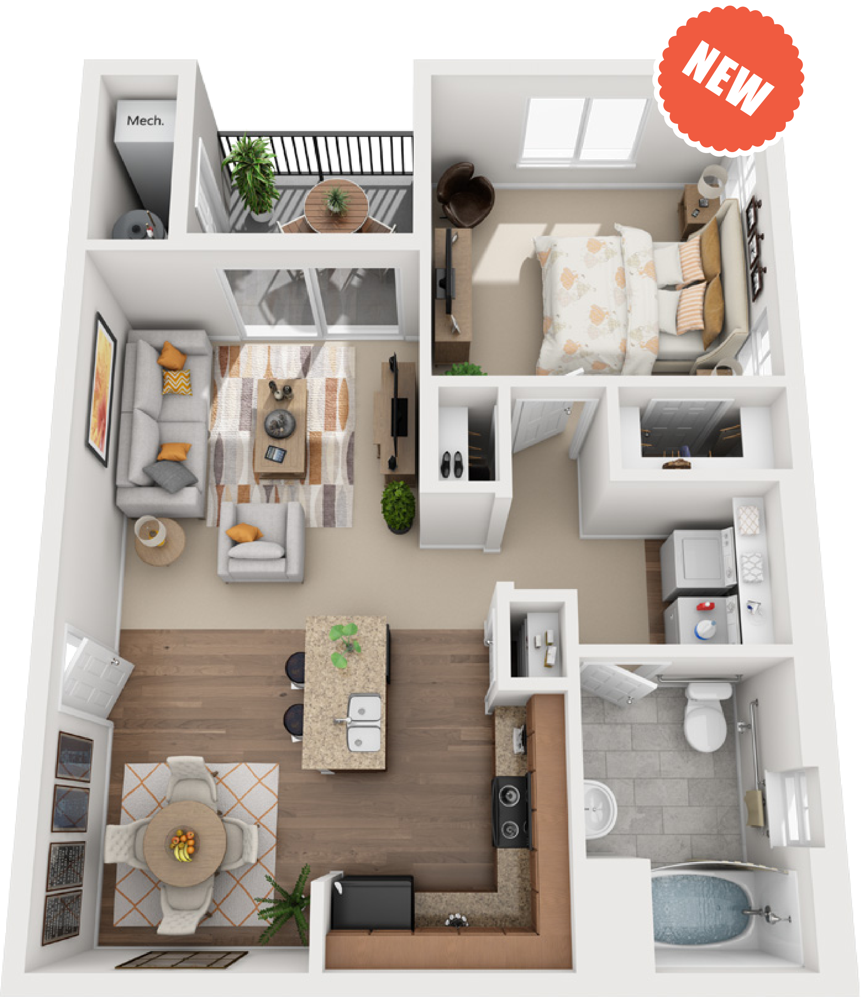 1x1b - Falls At Riverwoods Apartments & Townhomes (2905x3363), Png Download