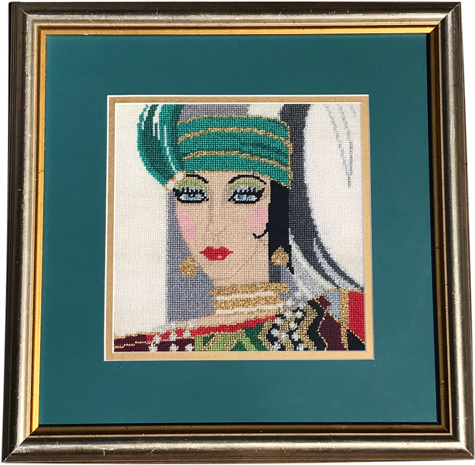 Framed Vintage Art Deco Fashion Woman Needlepoint Art - Needlepoint Art (1763x1725), Png Download