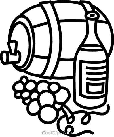 Wine Barrel With Grapes And Wine Royalty Free Vector - Weinfass Clipart (402x480), Png Download