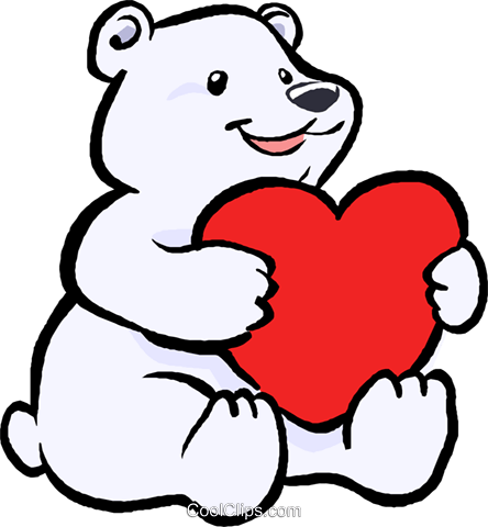 Polar Bear With A Heart - Cartoon Bear Holding A Heart (444x480), Png Download