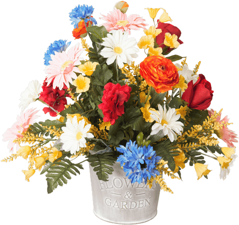 Silk Flower And Garden Mixed Arrangement • - Bouquet (500x611), Png Download