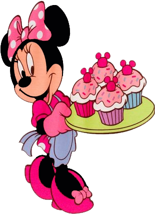 Free Minnie Mouse Clipart - Minnie Mouse Holding Cupcakes (326x448), Png Download