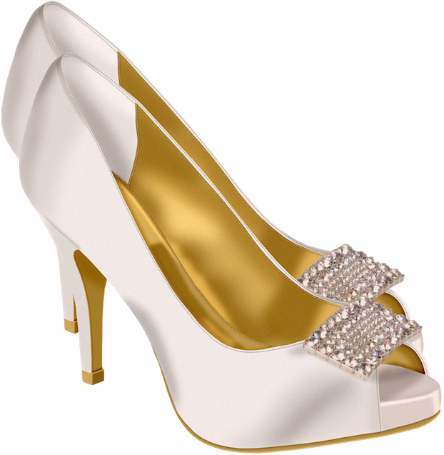 Wedding Dress Clipart Free - White Wedding Shoes Transparent Clipart (622x637), Png Download
