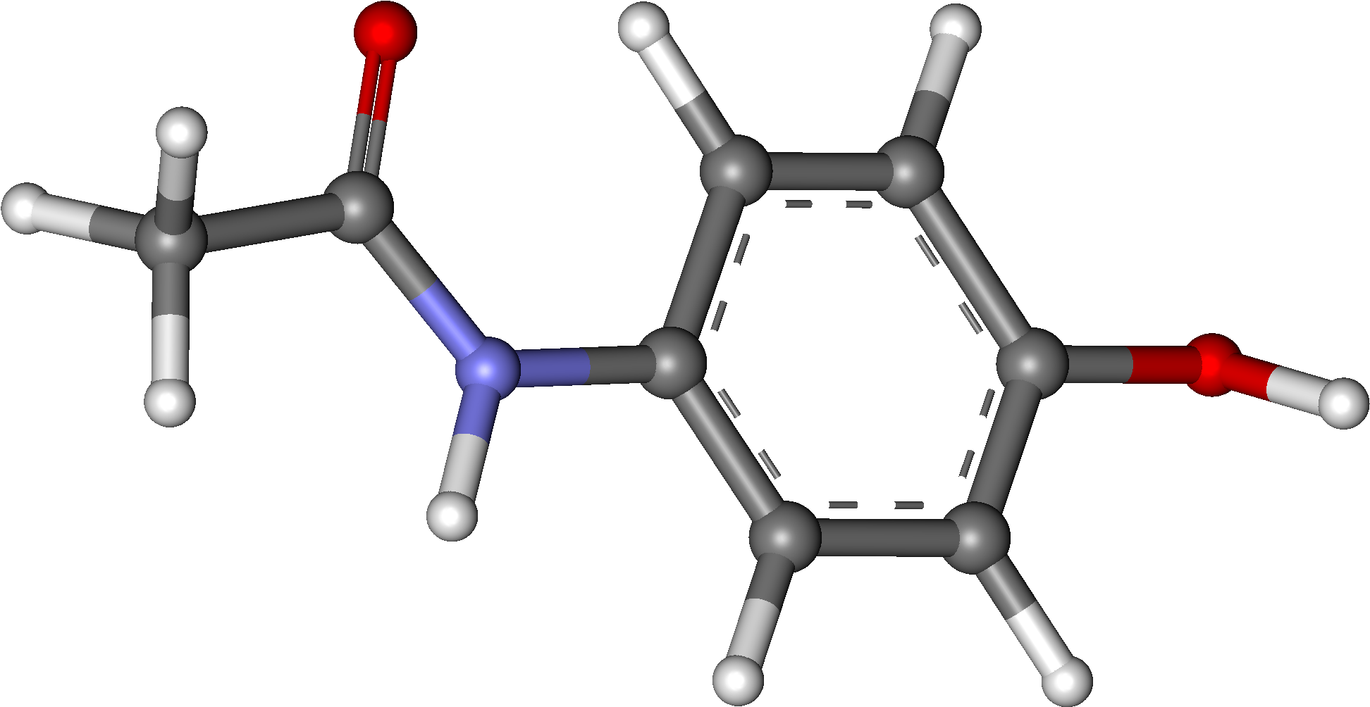 Acetaminophen Ball And Stick - Molécule Acétaminophène (2000x1240), Png Download