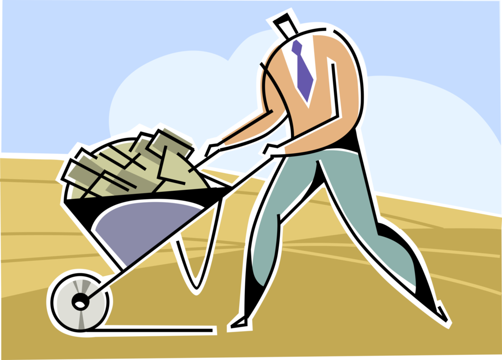 Vector Illustration Of Businessman Pushes Good Fortune - Cartoon (976x700), Png Download