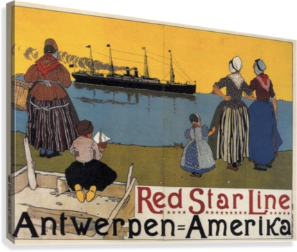 Red Star Line By Henri Cassiers 1899 Vintage Travel - Red Star Line Poster (429x364), Png Download