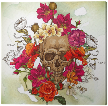 Skull And Flowers Day Of The Dead Canvas Print • Pixers® - Flowers Dayof The Dead (400x400), Png Download
