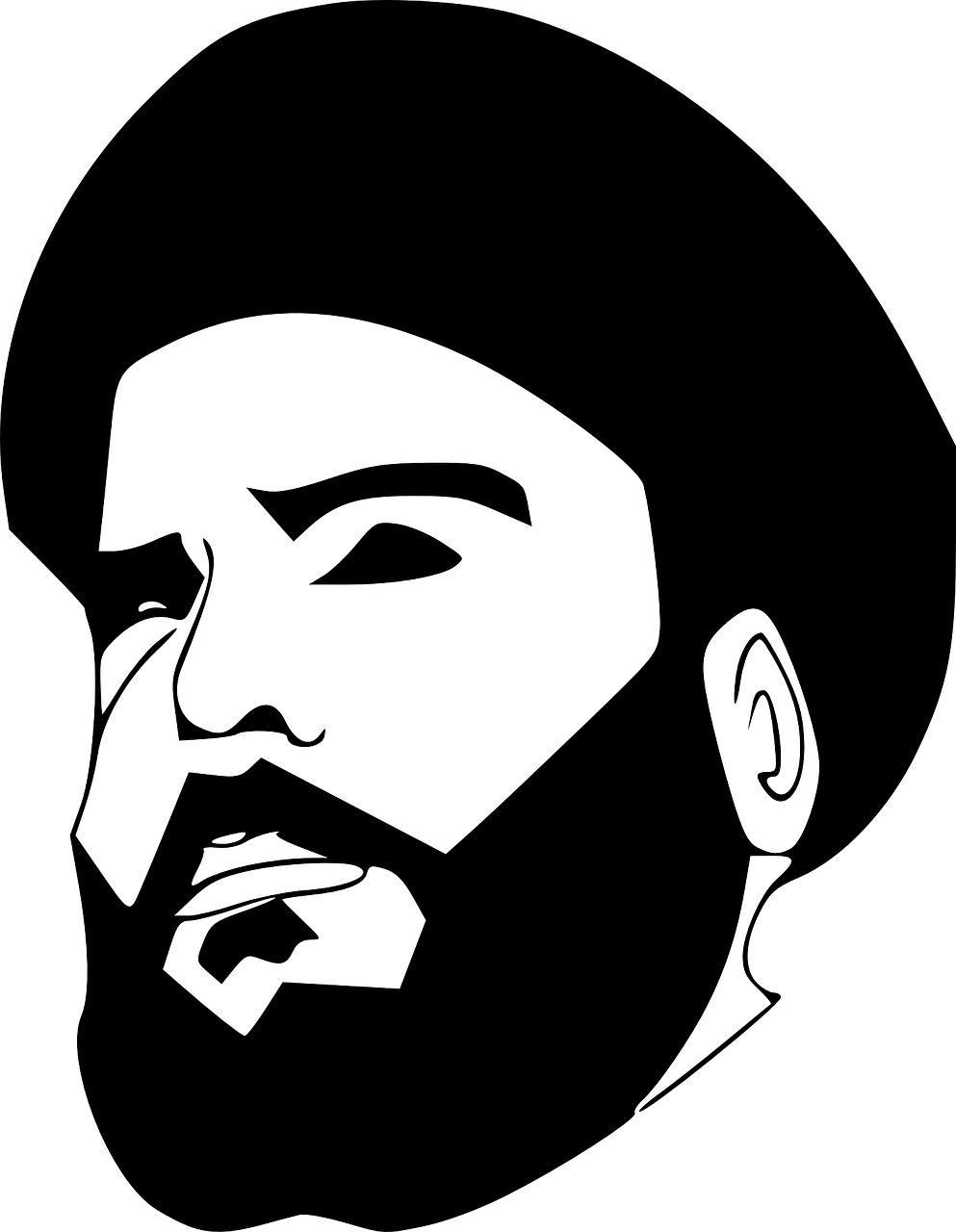 Beard Art Black White Png (993x1280), Png Download