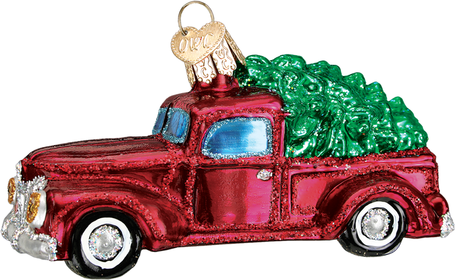 Old Truck With Tree Ornament By Old World Christmas - Old World Christmas Old Truck With Tree Glass Blown (1000x1000), Png Download
