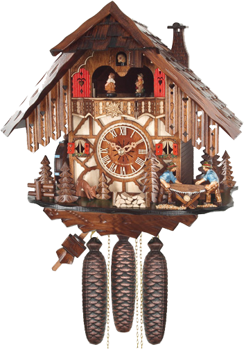 Cuckoo Clock With 8 Days Movement With Music & Dancing - Engstler | Beer Drinker Chalet #487/8mt | 14" 8-day (360x575), Png Download