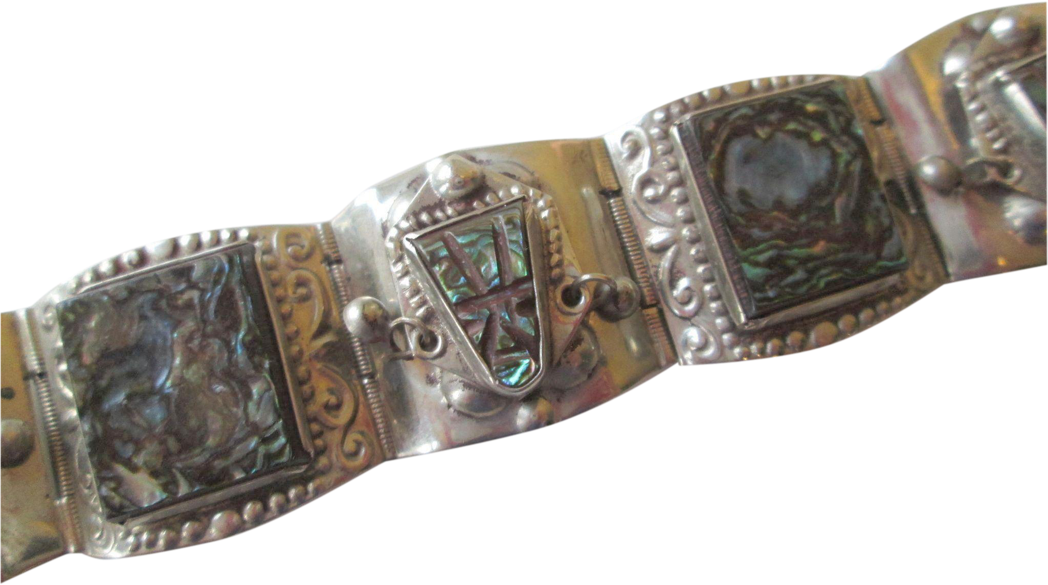 Hecho En Taxco Mexico Panel Bracelet Abalone Carved - Strap (2048x2048), Png Download