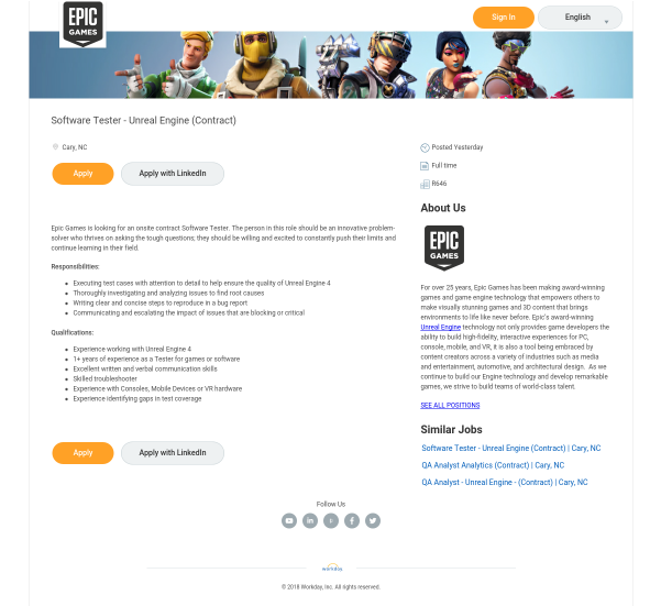 Epic Games Is Looking For - North Carolina (600x900), Png Download