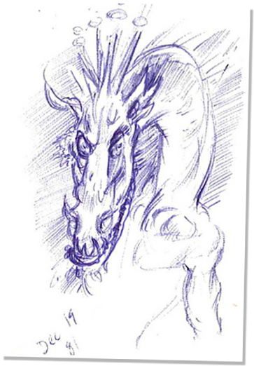 Doug's 1981 Sketch Of An Evil Looking Dragon Face Atop - Sketch (380x550), Png Download