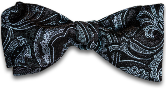Black Silk Self Tie Bow Tie With Woven Paisley Pattern - Necktie (568x378), Png Download