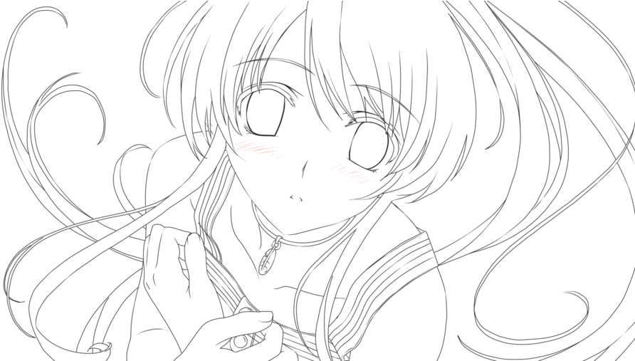 Anime Girl Lineart By Ellerosey - Anime Line Art Girl (900x506), Png Download