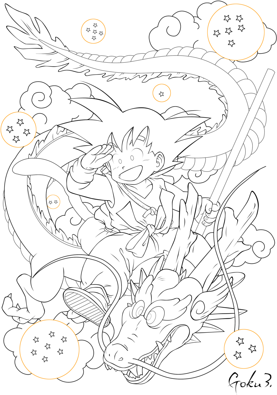 Shenron And Goku Drawing (1024x1370), Png Download